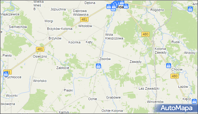 mapa Zborów gmina Widawa, Zborów gmina Widawa na mapie Targeo