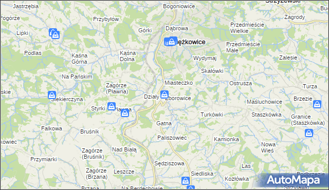 mapa Zborowice gmina Ciężkowice, Zborowice gmina Ciężkowice na mapie Targeo