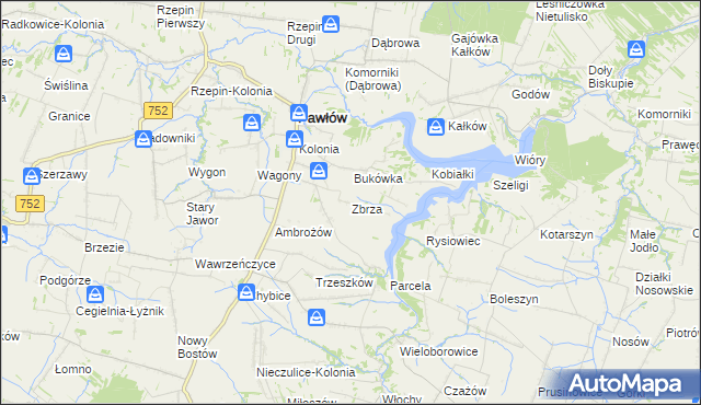 mapa Zbrza gmina Pawłów, Zbrza gmina Pawłów na mapie Targeo