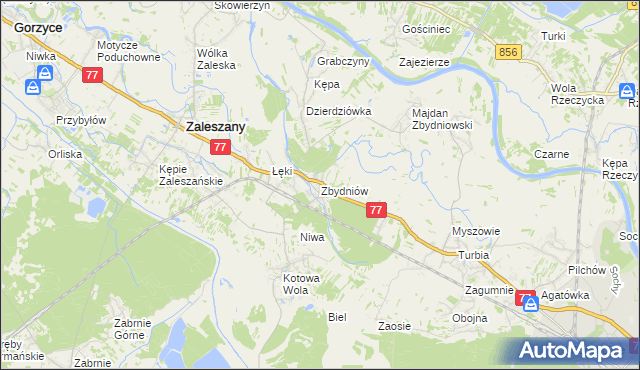 mapa Zbydniów gmina Zaleszany, Zbydniów gmina Zaleszany na mapie Targeo