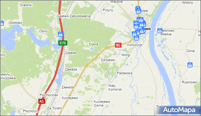 mapa Zdrojewo gmina Nowe, Zdrojewo gmina Nowe na mapie Targeo
