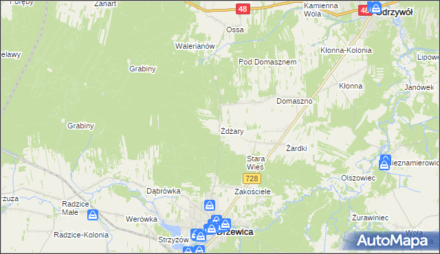 mapa Żdżary gmina Drzewica, Żdżary gmina Drzewica na mapie Targeo