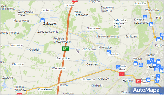 mapa Zdziechów gmina Zakrzew, Zdziechów gmina Zakrzew na mapie Targeo