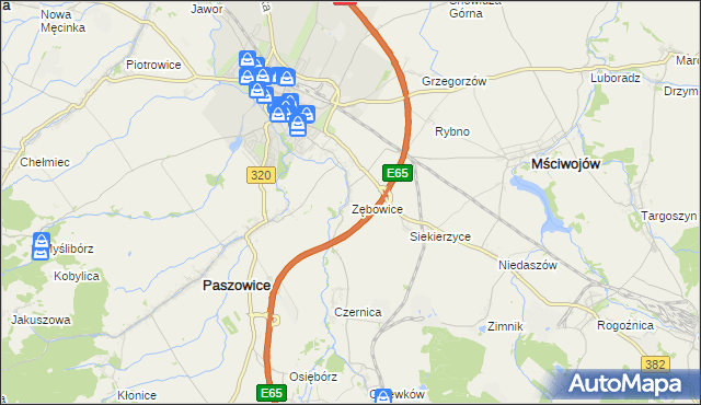 mapa Zębowice gmina Paszowice, Zębowice gmina Paszowice na mapie Targeo