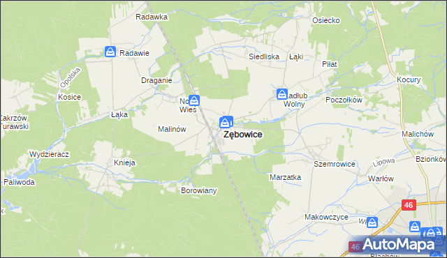 mapa Zębowice powiat oleski, Zębowice powiat oleski na mapie Targeo