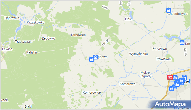 mapa Zębowo gmina Lwówek, Zębowo gmina Lwówek na mapie Targeo