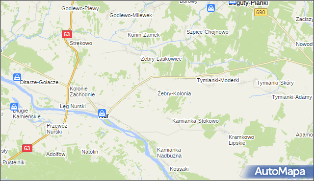 mapa Żebry-Kolonia gmina Nur, Żebry-Kolonia gmina Nur na mapie Targeo