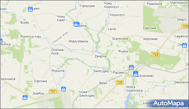 mapa Żelazna gmina Sadkowice, Żelazna gmina Sadkowice na mapie Targeo