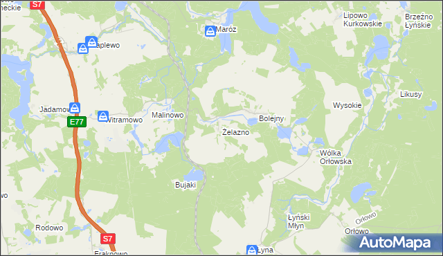mapa Żelazno gmina Nidzica, Żelazno gmina Nidzica na mapie Targeo