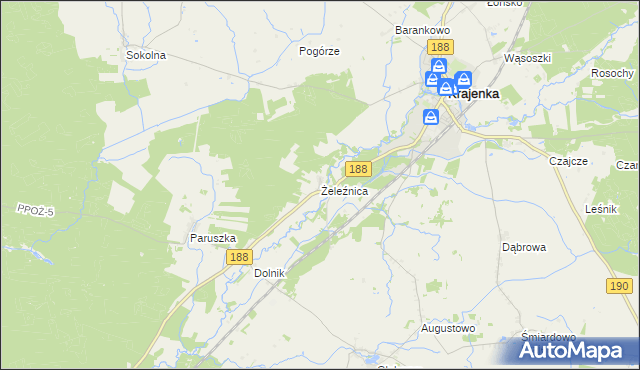 mapa Żeleźnica gmina Krajenka, Żeleźnica gmina Krajenka na mapie Targeo