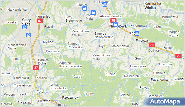 mapa Żeleźnikowa Mała, Żeleźnikowa Mała na mapie Targeo