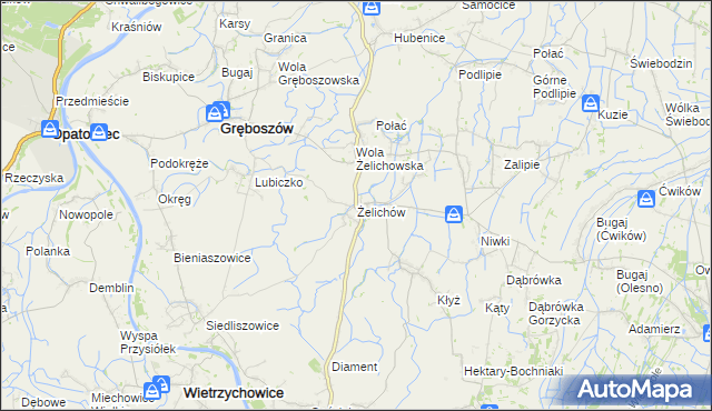 mapa Żelichów gmina Gręboszów, Żelichów gmina Gręboszów na mapie Targeo