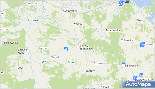 mapa Żeliszew Podkościelny, Żeliszew Podkościelny na mapie Targeo