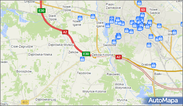 mapa Żelków-Kolonia, Żelków-Kolonia na mapie Targeo