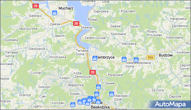 mapa Zembrzyce, Zembrzyce na mapie Targeo