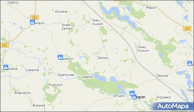mapa Żeńsko gmina Krzęcin, Żeńsko gmina Krzęcin na mapie Targeo