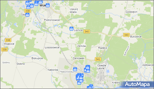 mapa Żerków gmina Brzeg Dolny, Żerków gmina Brzeg Dolny na mapie Targeo