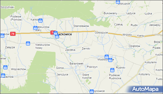 mapa Żerniki gmina Baćkowice, Żerniki gmina Baćkowice na mapie Targeo