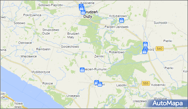 mapa Żerniki gmina Brudzeń Duży, Żerniki gmina Brudzeń Duży na mapie Targeo