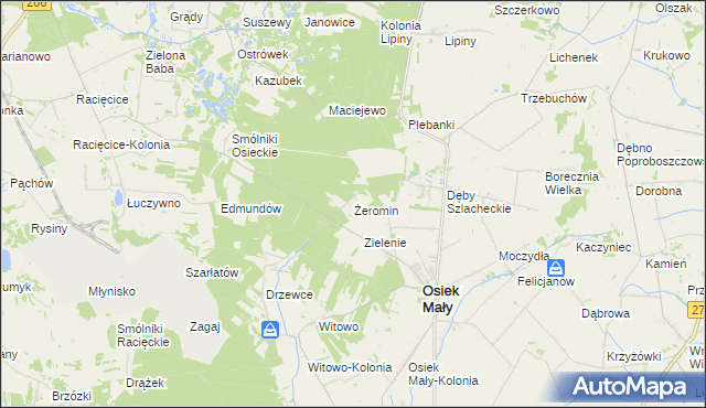 mapa Żeromin gmina Osiek Mały, Żeromin gmina Osiek Mały na mapie Targeo