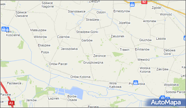 mapa Żeronice gmina Bedlno, Żeronice gmina Bedlno na mapie Targeo
