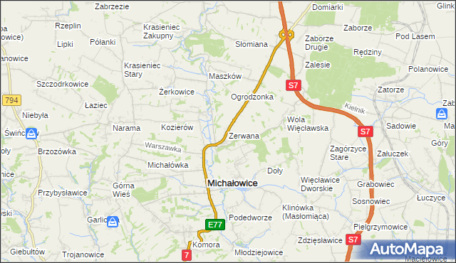 mapa Zerwana, Zerwana na mapie Targeo