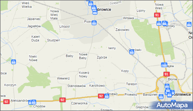 mapa Zgórze gmina Dąbrowice, Zgórze gmina Dąbrowice na mapie Targeo