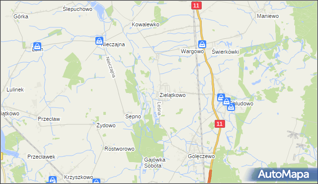 mapa Zielątkowo gmina Suchy Las, Zielątkowo gmina Suchy Las na mapie Targeo