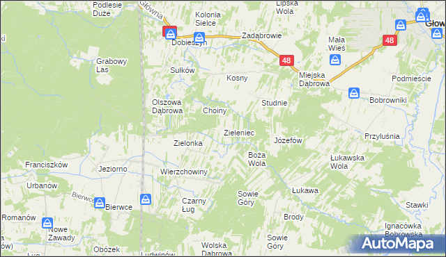 mapa Zieleniec gmina Głowaczów, Zieleniec gmina Głowaczów na mapie Targeo