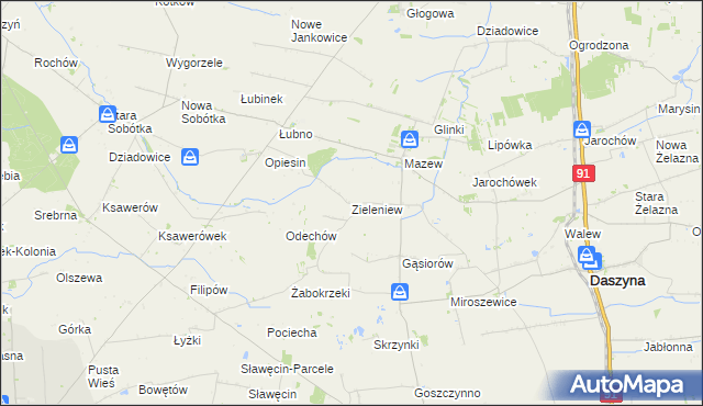 mapa Zieleniew gmina Daszyna, Zieleniew gmina Daszyna na mapie Targeo