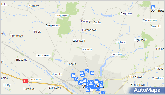 mapa Zielniki, Zielniki na mapie Targeo