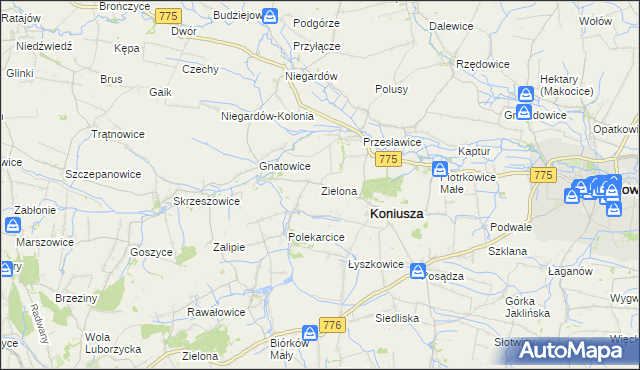 mapa Zielona gmina Koniusza, Zielona gmina Koniusza na mapie Targeo