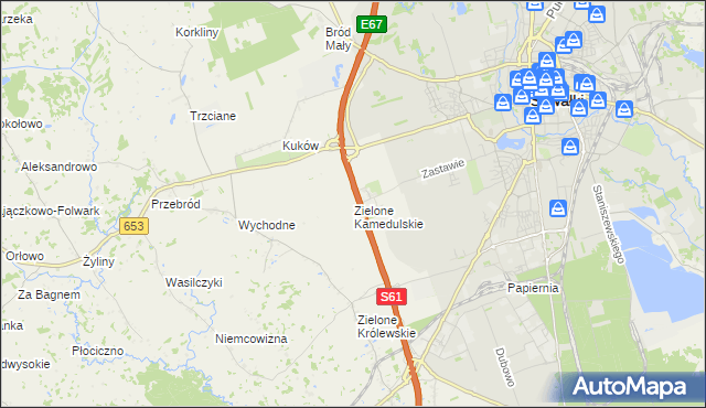 mapa Zielone Kamedulskie, Zielone Kamedulskie na mapie Targeo