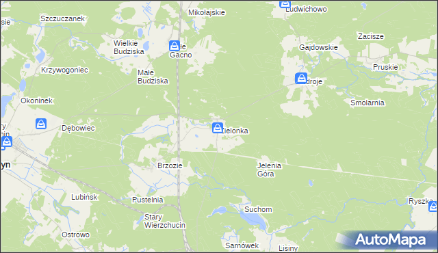 mapa Zielonka gmina Cekcyn, Zielonka gmina Cekcyn na mapie Targeo
