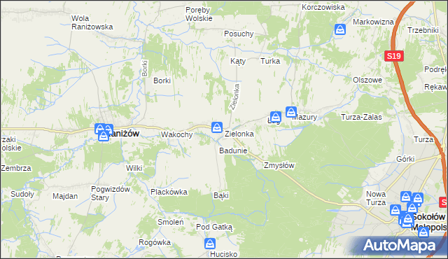 mapa Zielonka gmina Raniżów, Zielonka gmina Raniżów na mapie Targeo