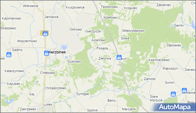 mapa Zielonka gmina Wierzbinek, Zielonka gmina Wierzbinek na mapie Targeo