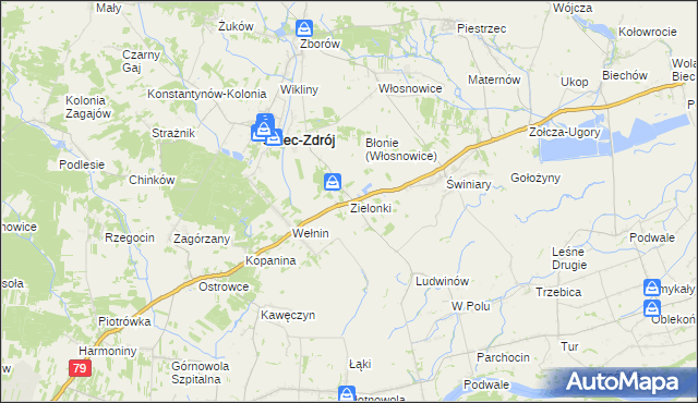 mapa Zielonki gmina Solec-Zdrój, Zielonki gmina Solec-Zdrój na mapie Targeo