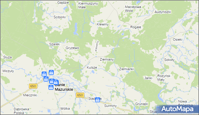 mapa Ziemiany gmina Banie Mazurskie, Ziemiany gmina Banie Mazurskie na mapie Targeo