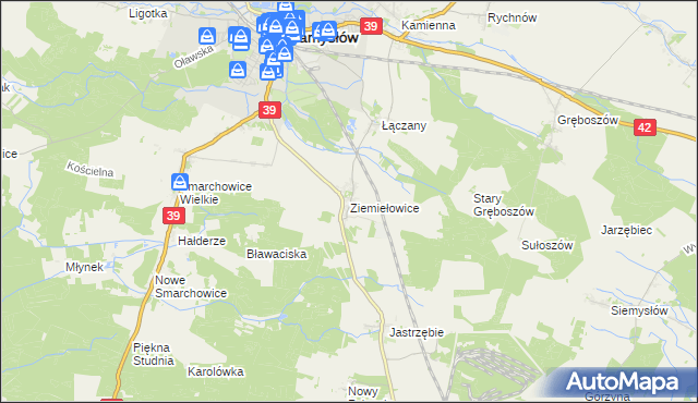 mapa Ziemiełowice, Ziemiełowice na mapie Targeo