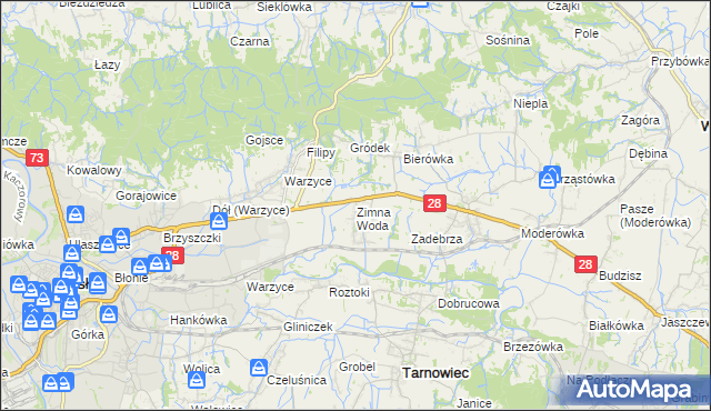 mapa Zimna Woda gmina Jasło, Zimna Woda gmina Jasło na mapie Targeo