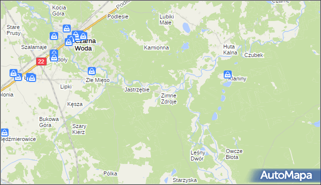 mapa Zimne Zdroje gmina Osieczna, Zimne Zdroje gmina Osieczna na mapie Targeo