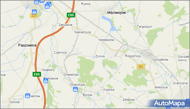 mapa Zimnik gmina Mściwojów, Zimnik gmina Mściwojów na mapie Targeo