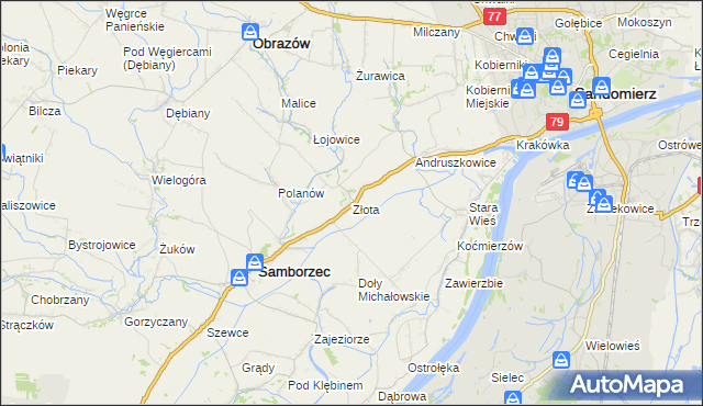 mapa Złota gmina Samborzec, Złota gmina Samborzec na mapie Targeo