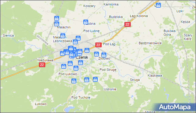 mapa Złotowo gmina Czersk, Złotowo gmina Czersk na mapie Targeo