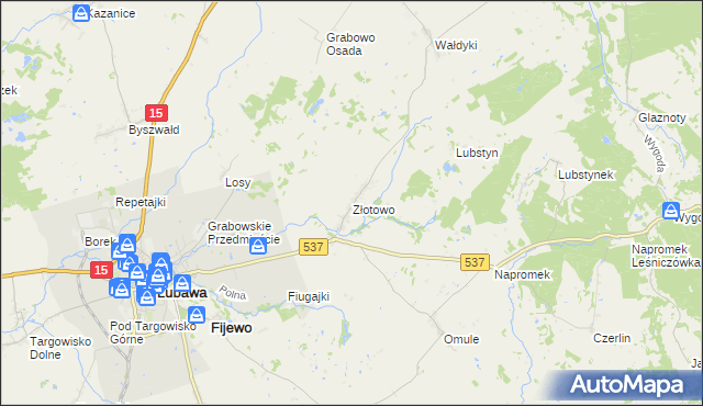 mapa Złotowo gmina Lubawa, Złotowo gmina Lubawa na mapie Targeo