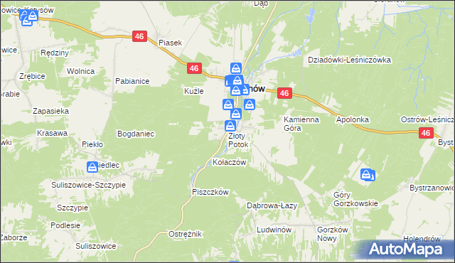 mapa Złoty Potok gmina Janów, Złoty Potok gmina Janów na mapie Targeo