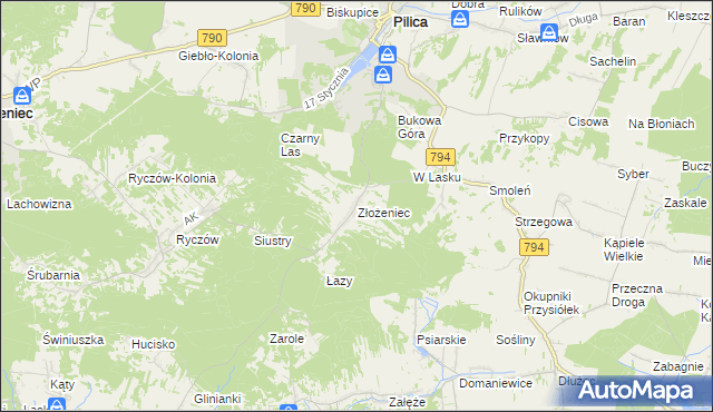 mapa Złożeniec, Złożeniec na mapie Targeo
