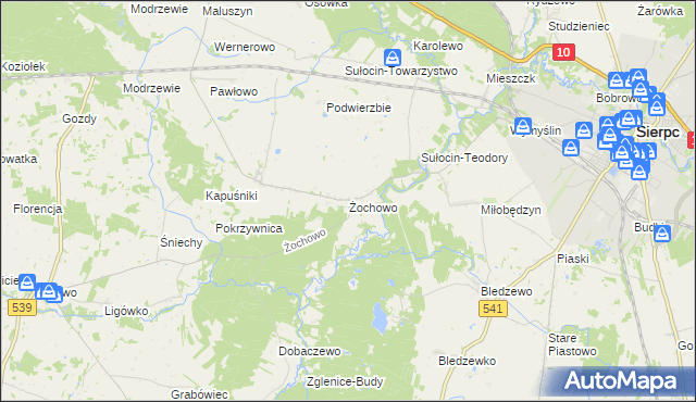 mapa Żochowo gmina Sierpc, Żochowo gmina Sierpc na mapie Targeo