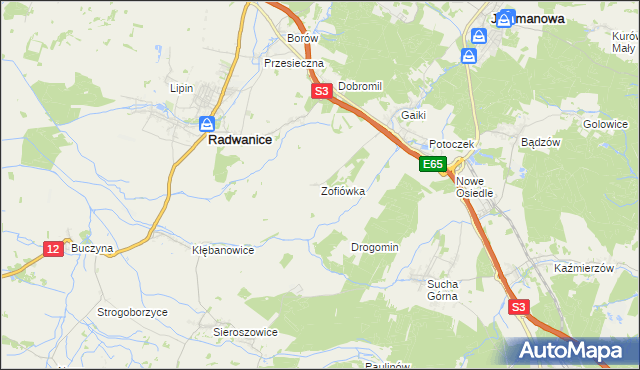 mapa Zofiówka gmina Jerzmanowa, Zofiówka gmina Jerzmanowa na mapie Targeo