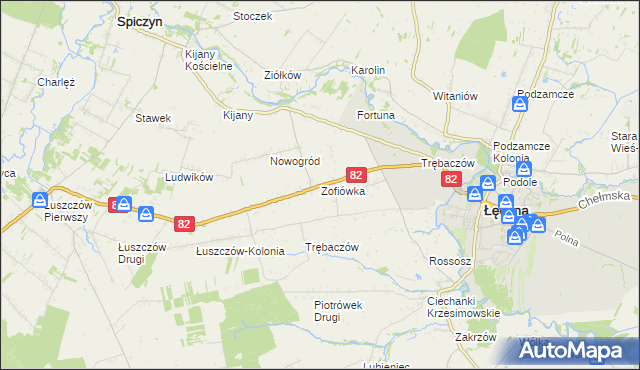 mapa Zofiówka gmina Łęczna, Zofiówka gmina Łęczna na mapie Targeo